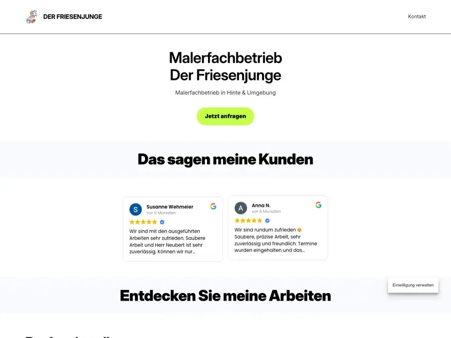 Startseite der Website von Maler der Friesenjunge