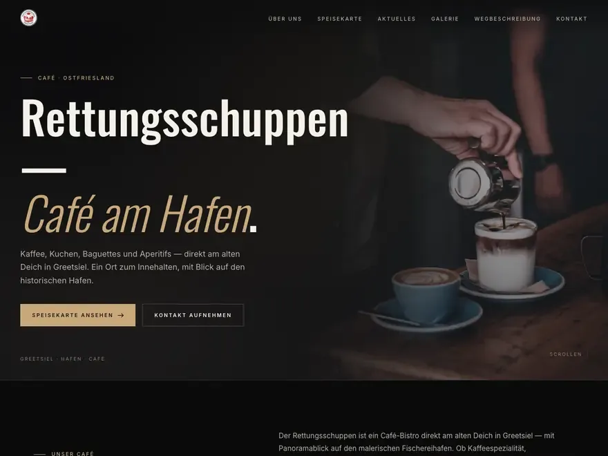 Startseite der Website des Rettungsschuppen Cafés