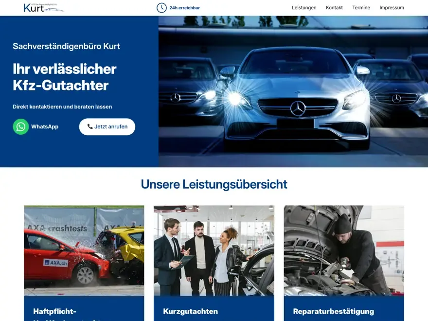 Startseite der Website von Sachverständigen Kurt
